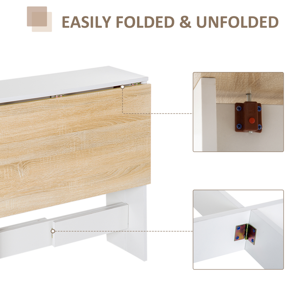 HOMCOM oak white drop leaf folding table, seating 6, showcasing multifunctional design and space-saving features.