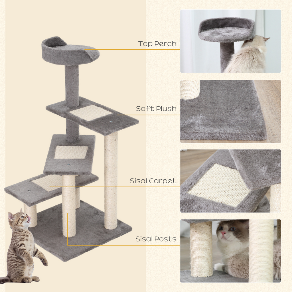 Plush Cat Tree Activity Center with climbing tower and scratching post for kittens by Pawhut.