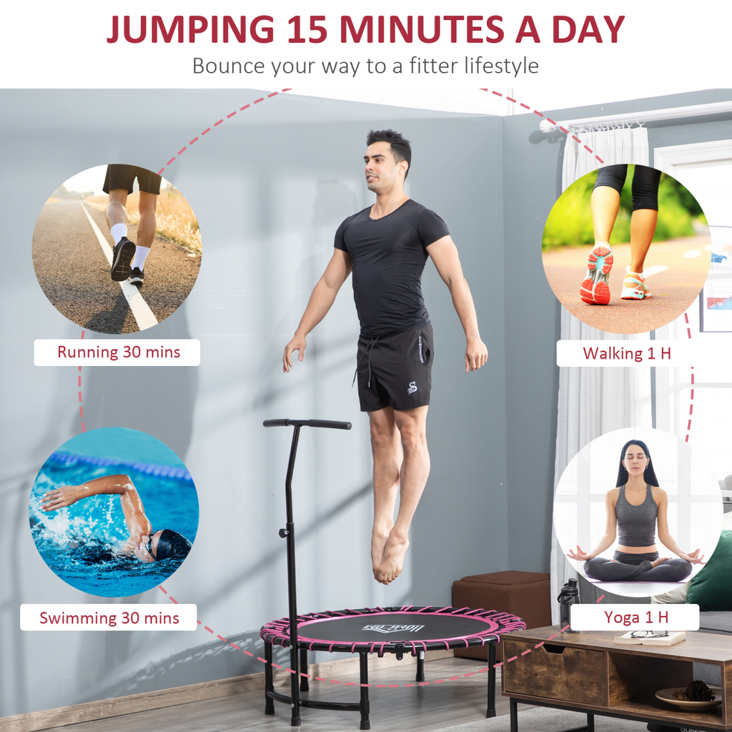 Pink 40" Mini Trampoline with adjustable handle for indoor and outdoor fitness by ActiveGear.