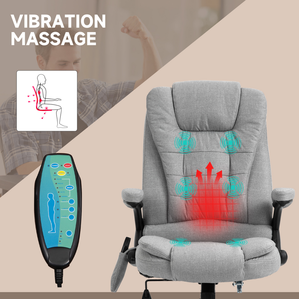 Grey Executive Reclining Chair with heating massage points and relaxing headrest, designed for comfort and relaxation.