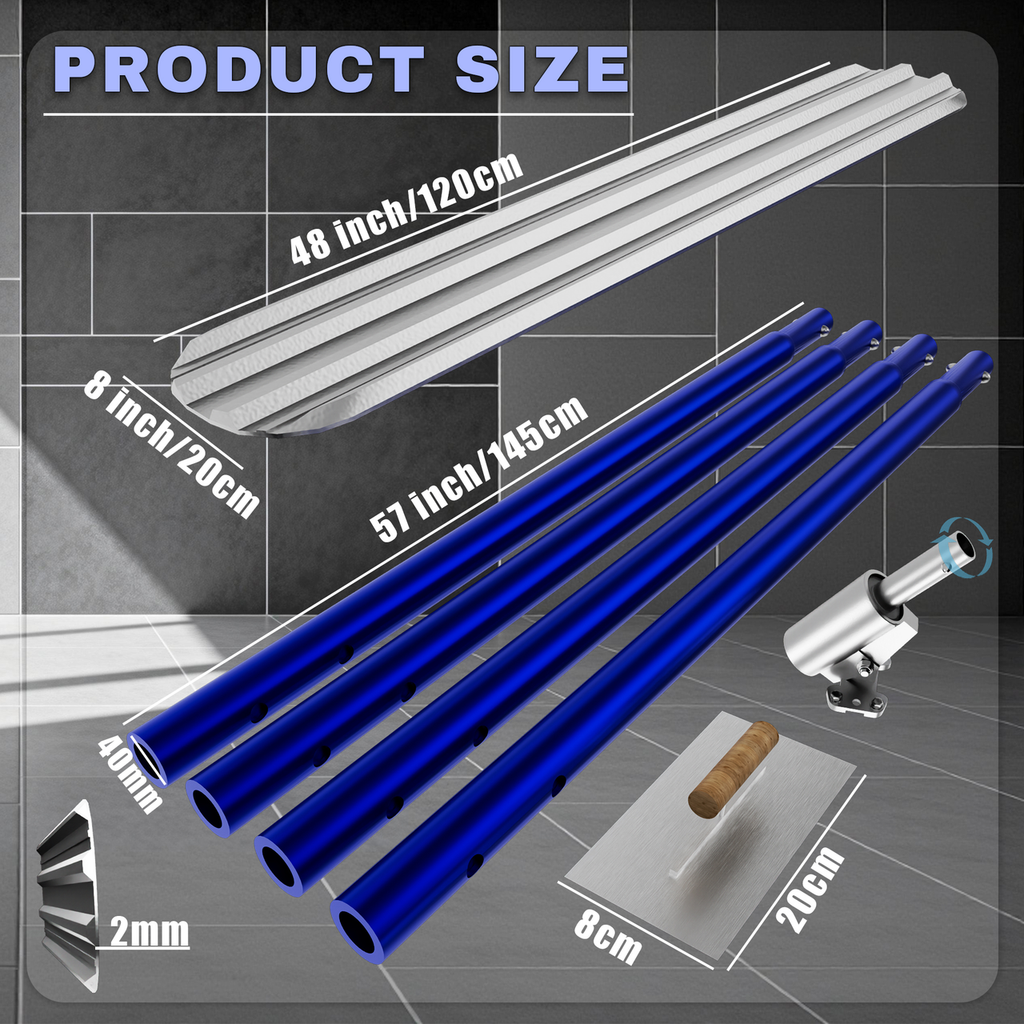 48’’×8’’ Concrete Bull Float with Trowel, Aluminium Alloy Concrete Finishing Tool, Adjustable Bracket & 4 Float Handles, Professional Concrete Smoothing Tool for Construction Flooring