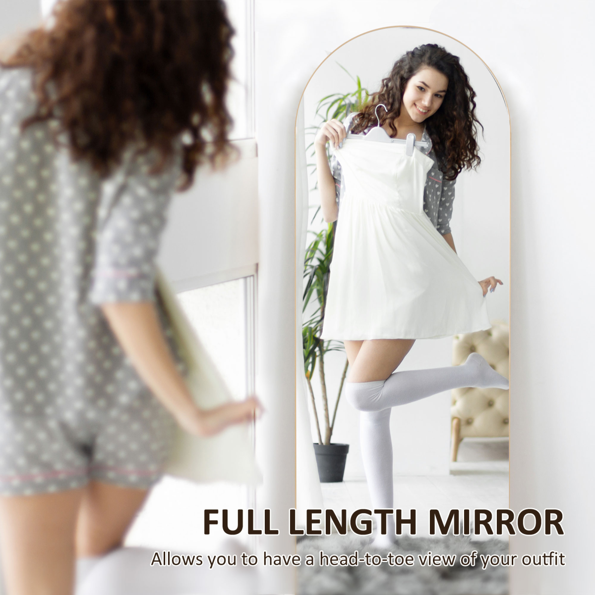 Full Length Floor Mirror Gold Frame - 50x150cm - Wall Mount or Freestanding