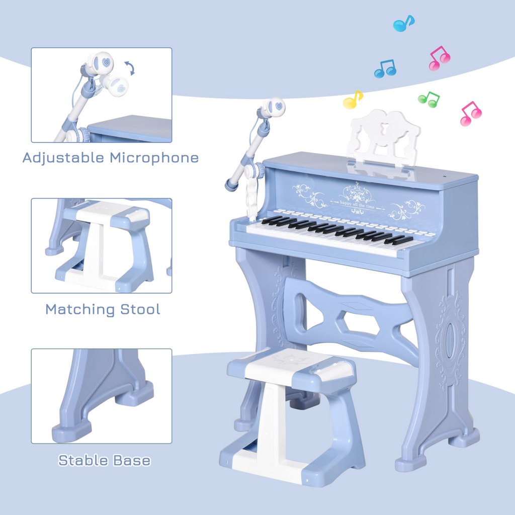 37-key HOMCOM electric keyboard piano with microphone and stool, designed as an educational musical toy for kids.