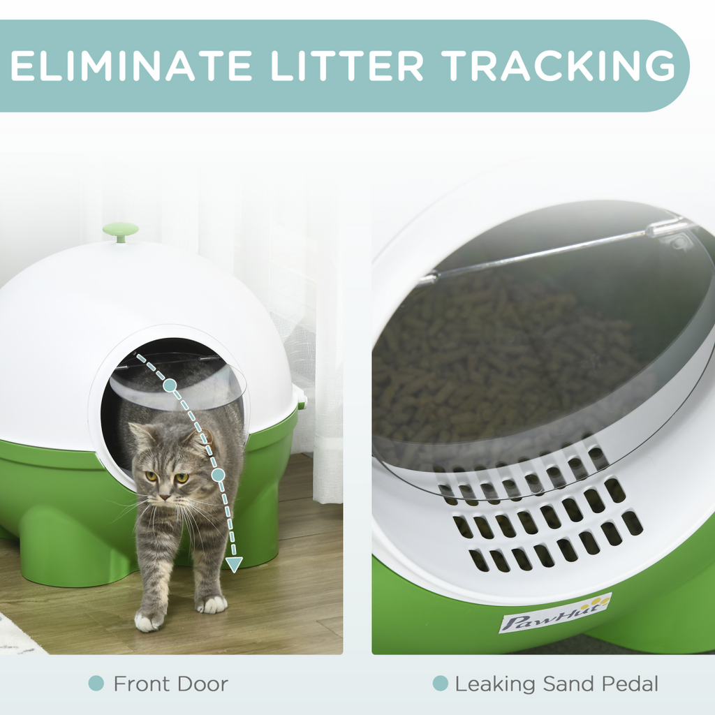 Large Cat Litter Box, Hooded Cat Litter Tray w/ Scoop, 53 x 51 x 48cm - Green