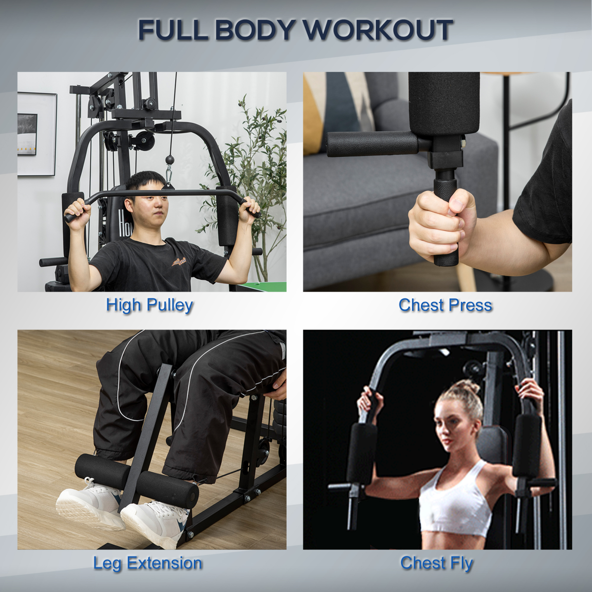 Multifunction Home Gym Machine by ActiveGear with 45kg weights for full body workouts, showcasing versatile exercise components.