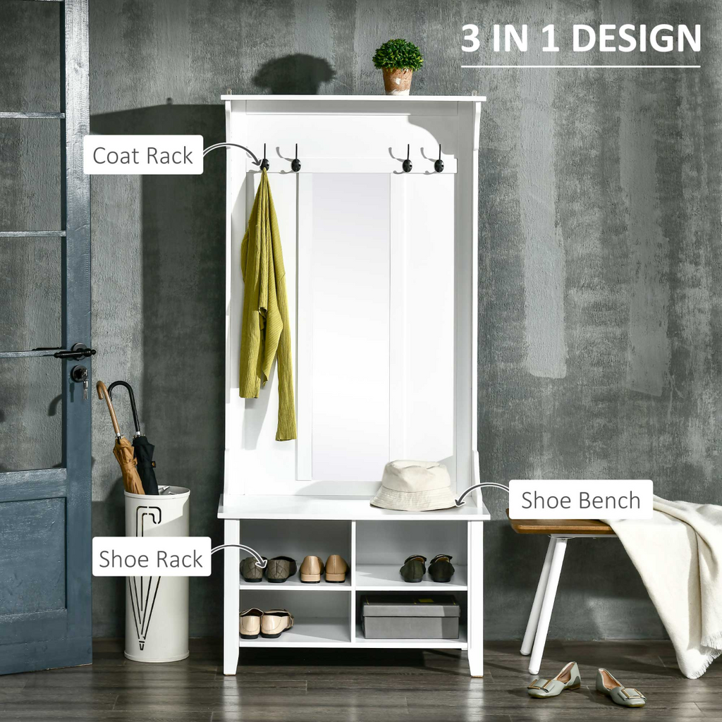 Mirror Cabinet Entryway Organizer - 80Lx40Wx170H cm - White