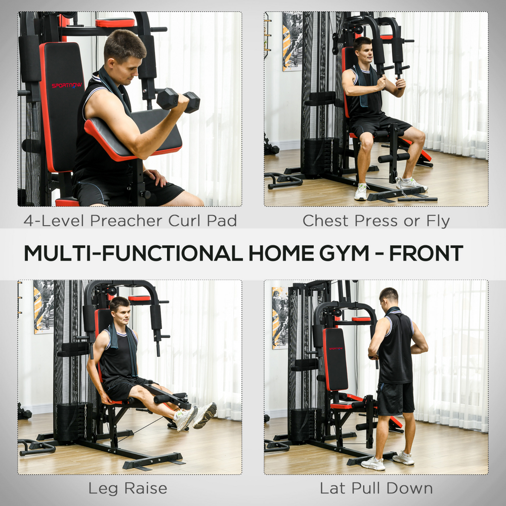 Multi Gym Workout Station with Sit Up Bench, Push Up Stand, Dip Station