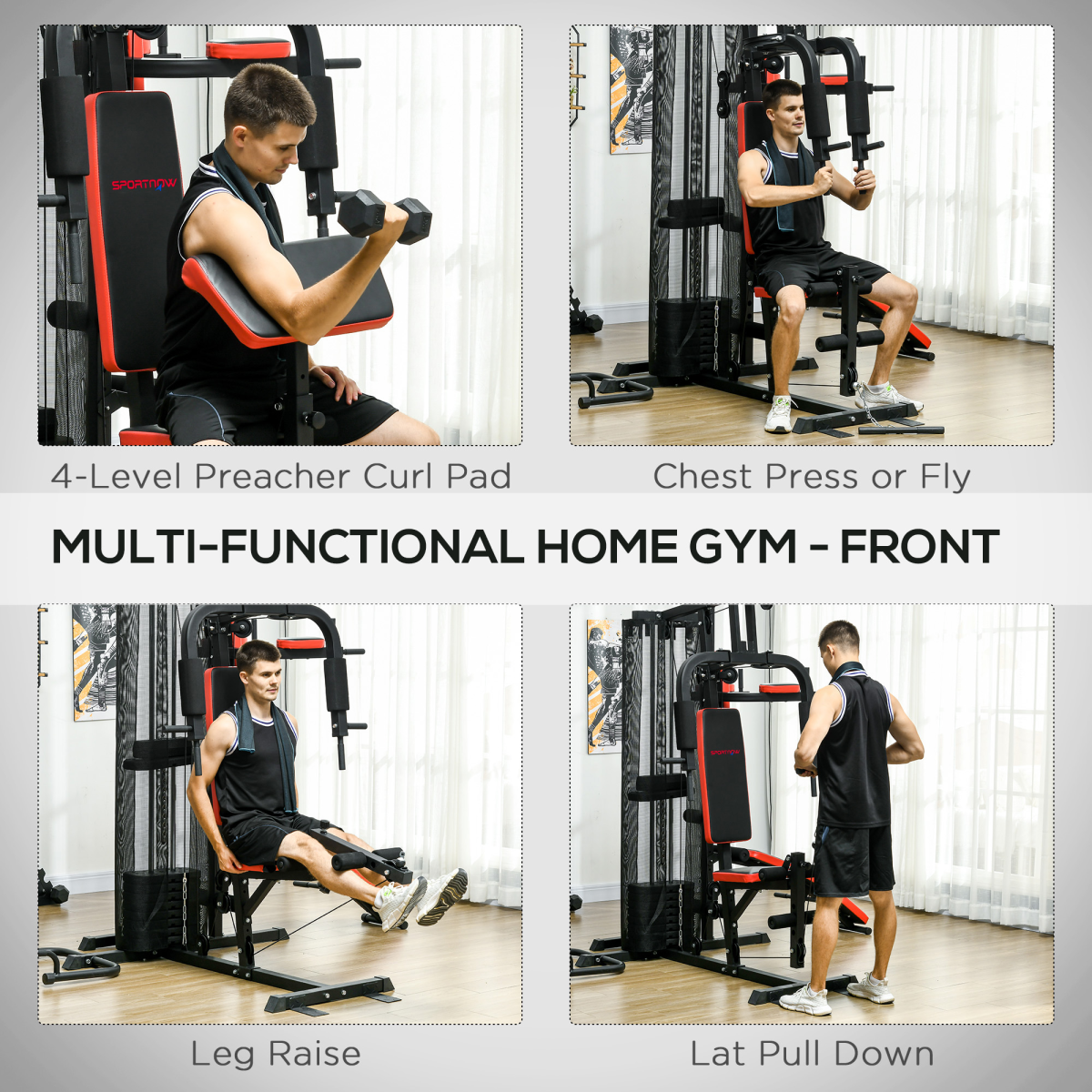 Multi Gym Workout Station with Sit Up Bench, Push Up Stand, Dip Station