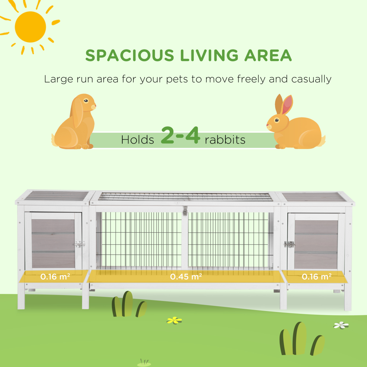 Indoor Rabbit Hutch Separable Guinea Pig Cage Bunny Run w/ Slide Out Tray - Grey