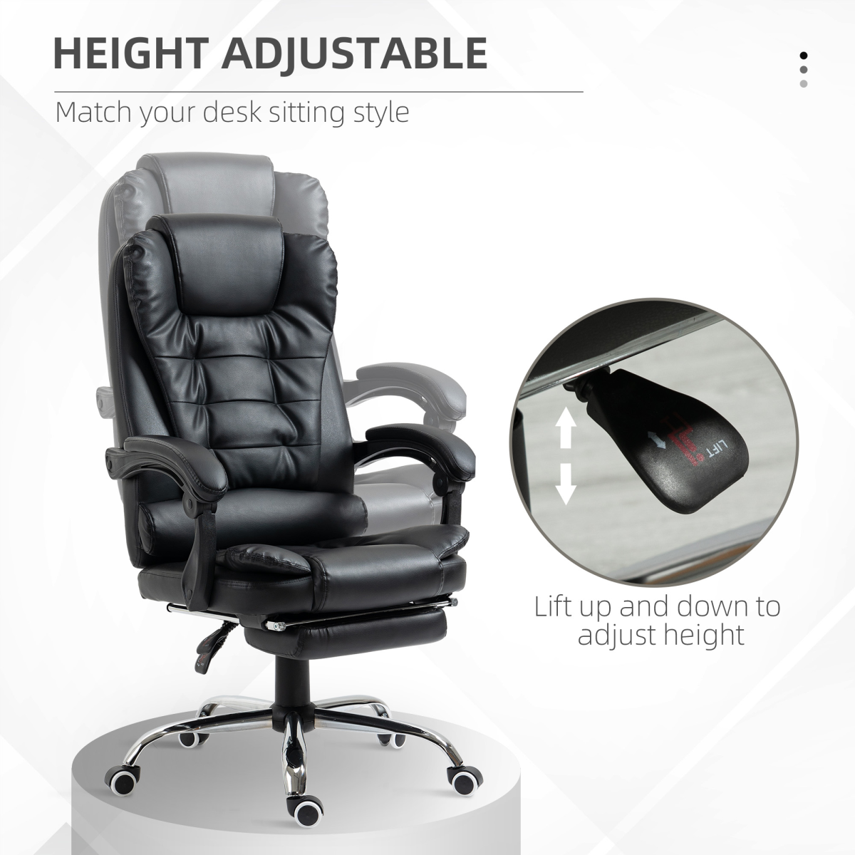 Black PU leather high back office chair with footrest and swivel features from HOMCOM.