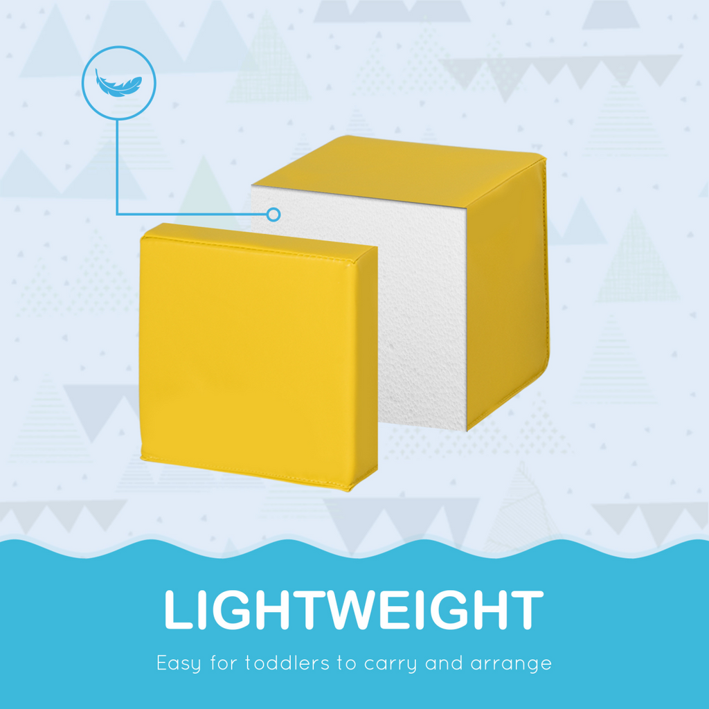 Colorful 12-piece soft foam blocks set for kids, perfect for building and stacking, suitable for ages 1-3.