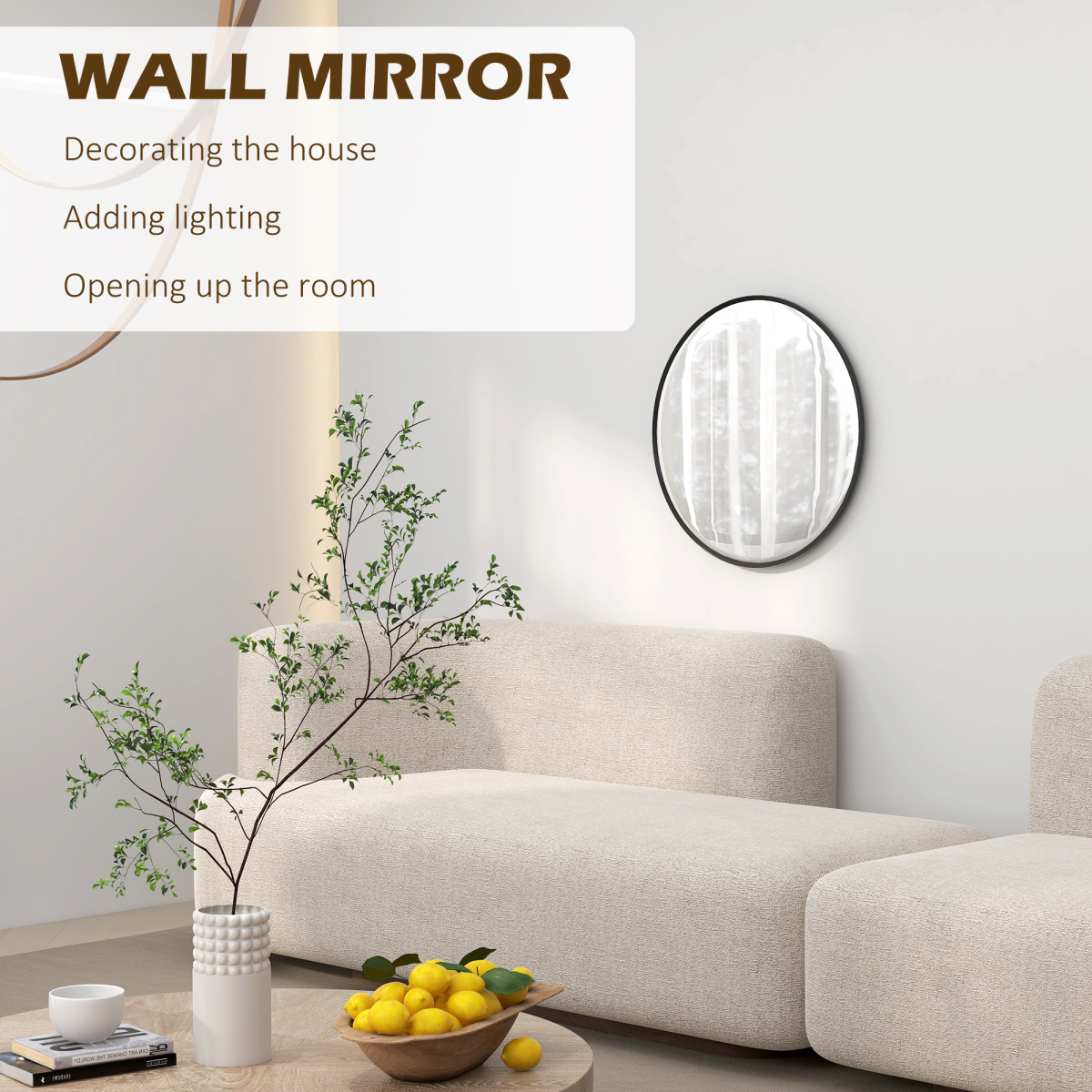 61cm Round Wall Mirror with Black Frame - Modern Circle Mirror for Any Room