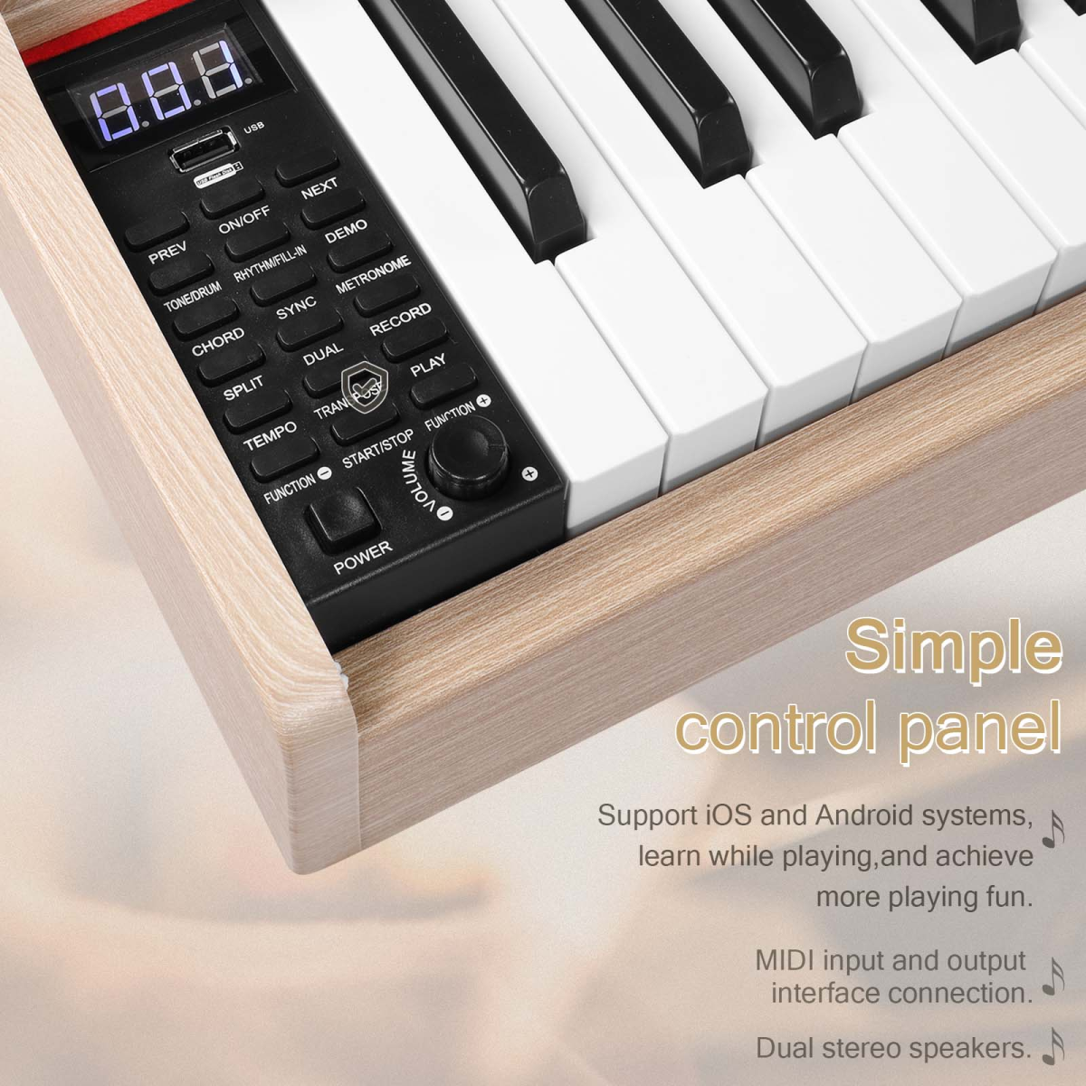 Glarry GDP-203 88 Key Standard Full Weighted Keyboards Digital Piano with Metal Stand, Power Adapter, Triple Pedals, Headphone, for All Experience Levels Natural Technology Wood Color