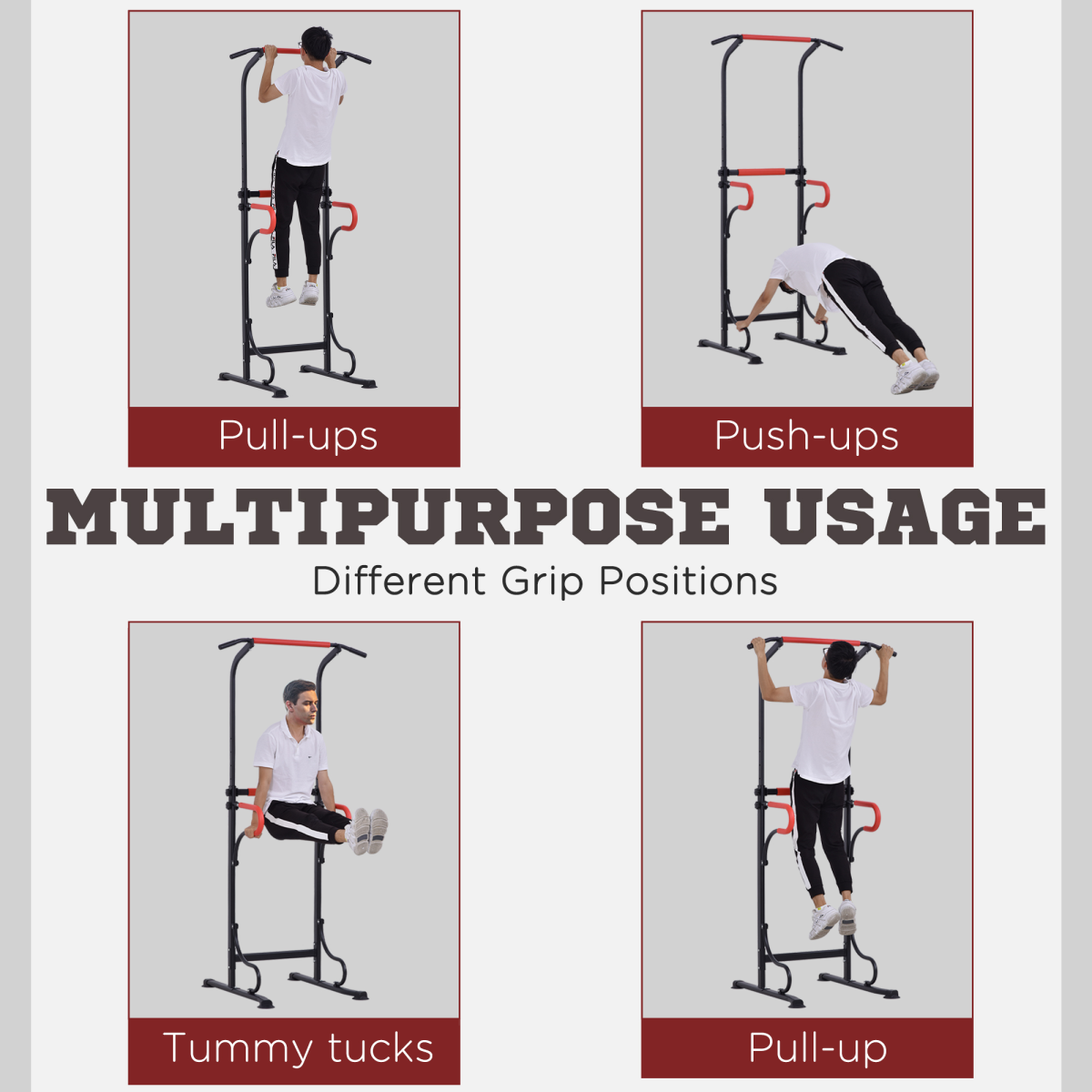 Steel Multi-Use Exercise Power Tower with adjustable height and grips for versatile workouts, by ActiveGear.
