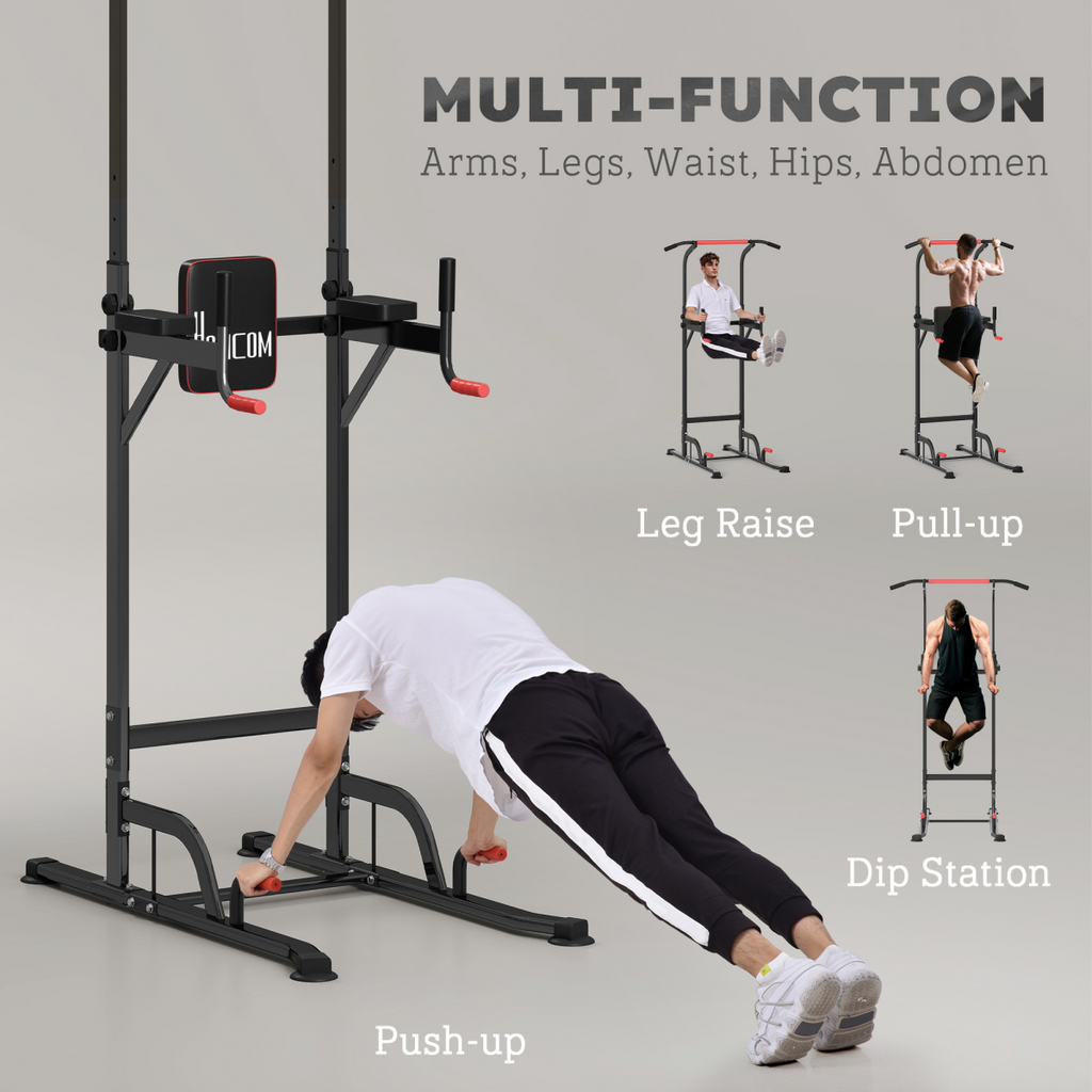 Power Tower Station Pull Up Bar for home gym, featuring sturdy construction and multiple workout options.