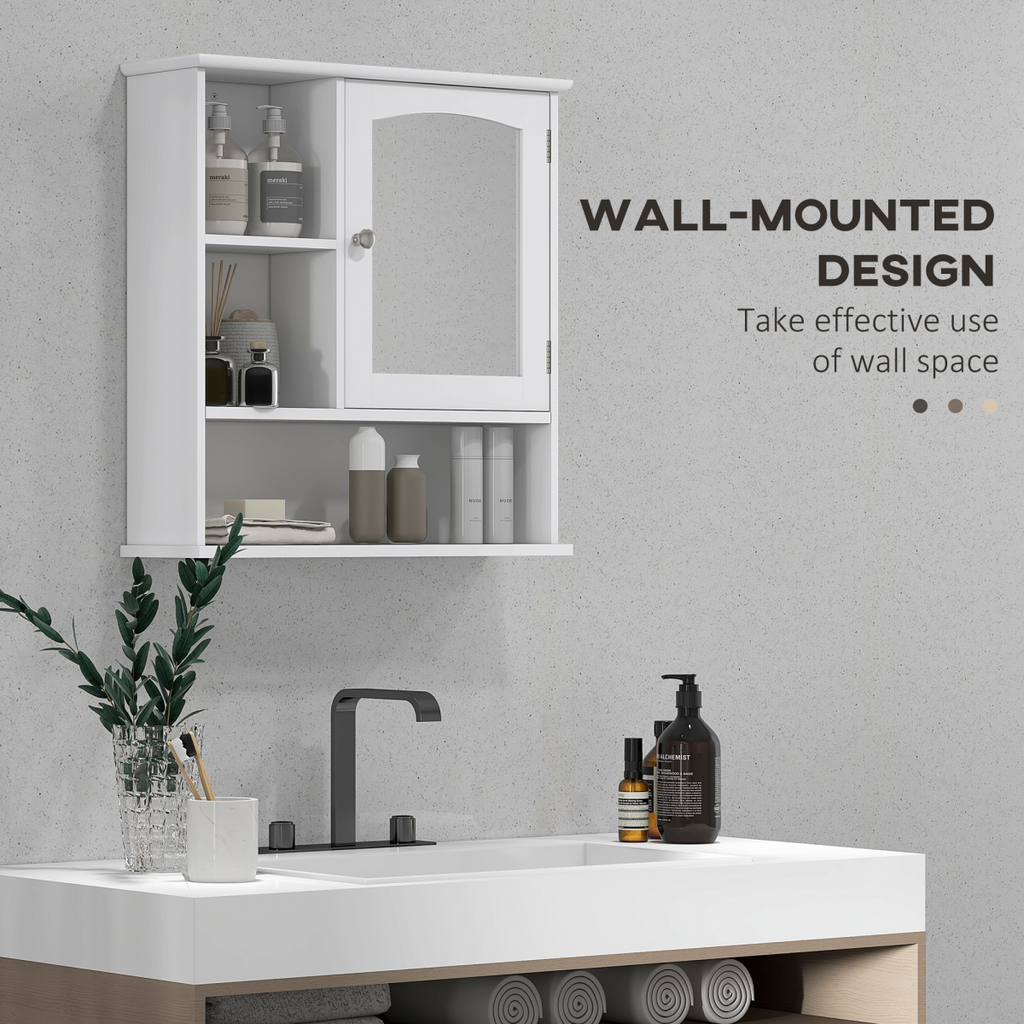 Wall Mount Mirror Cabinet - Bathroom Storage with Single Door & Glass Cupboard