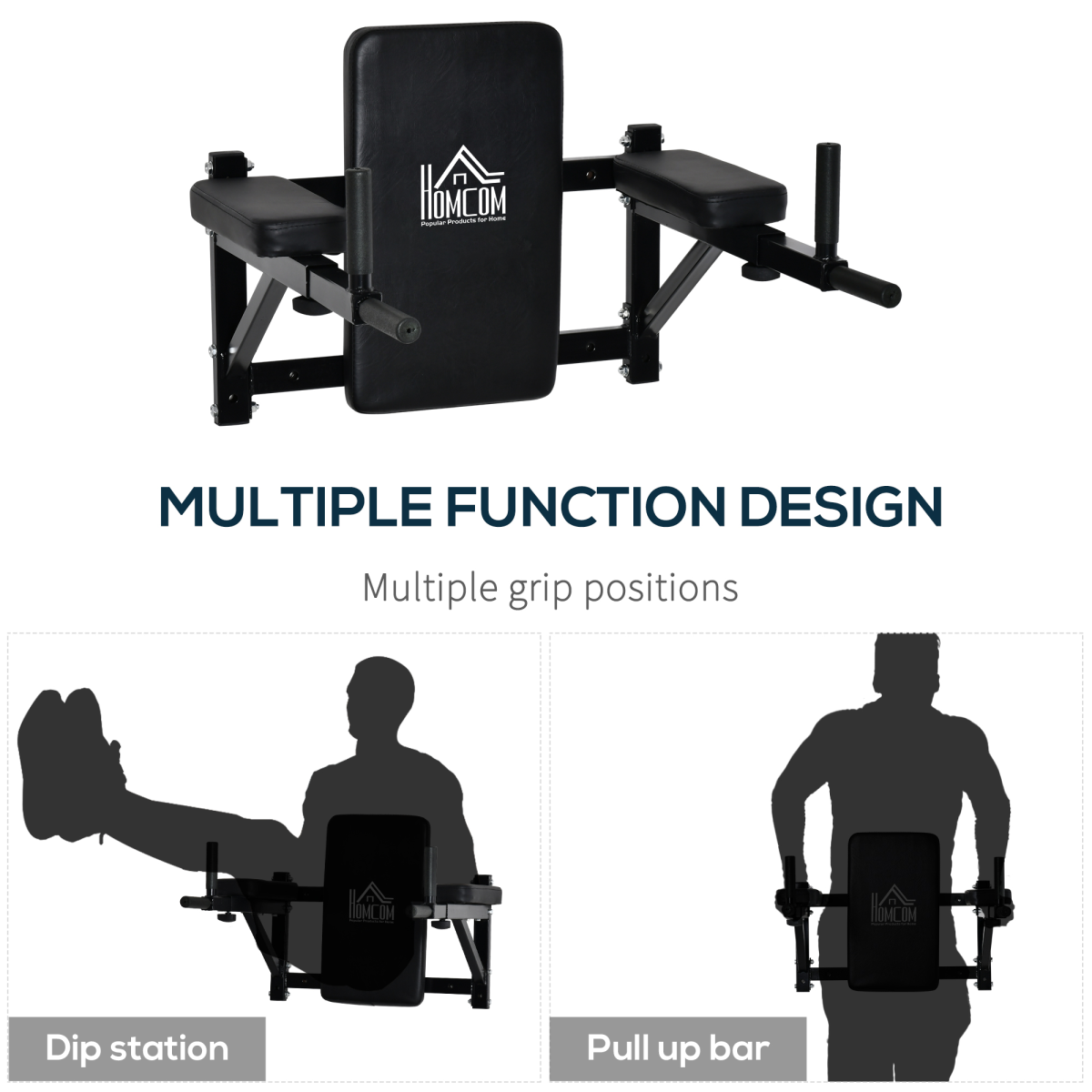Wall mounted gym rack dip station with AB knee leg raise and pull-up bar for strength training and fitness workouts.