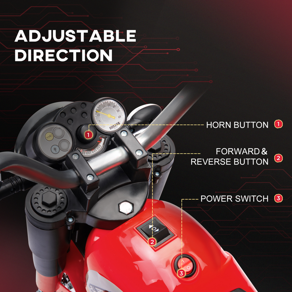 Red 6V Electric Motorcycle Ride-On Toy for toddlers aged 18-36 months, featuring a sleek design and comfortable seat.