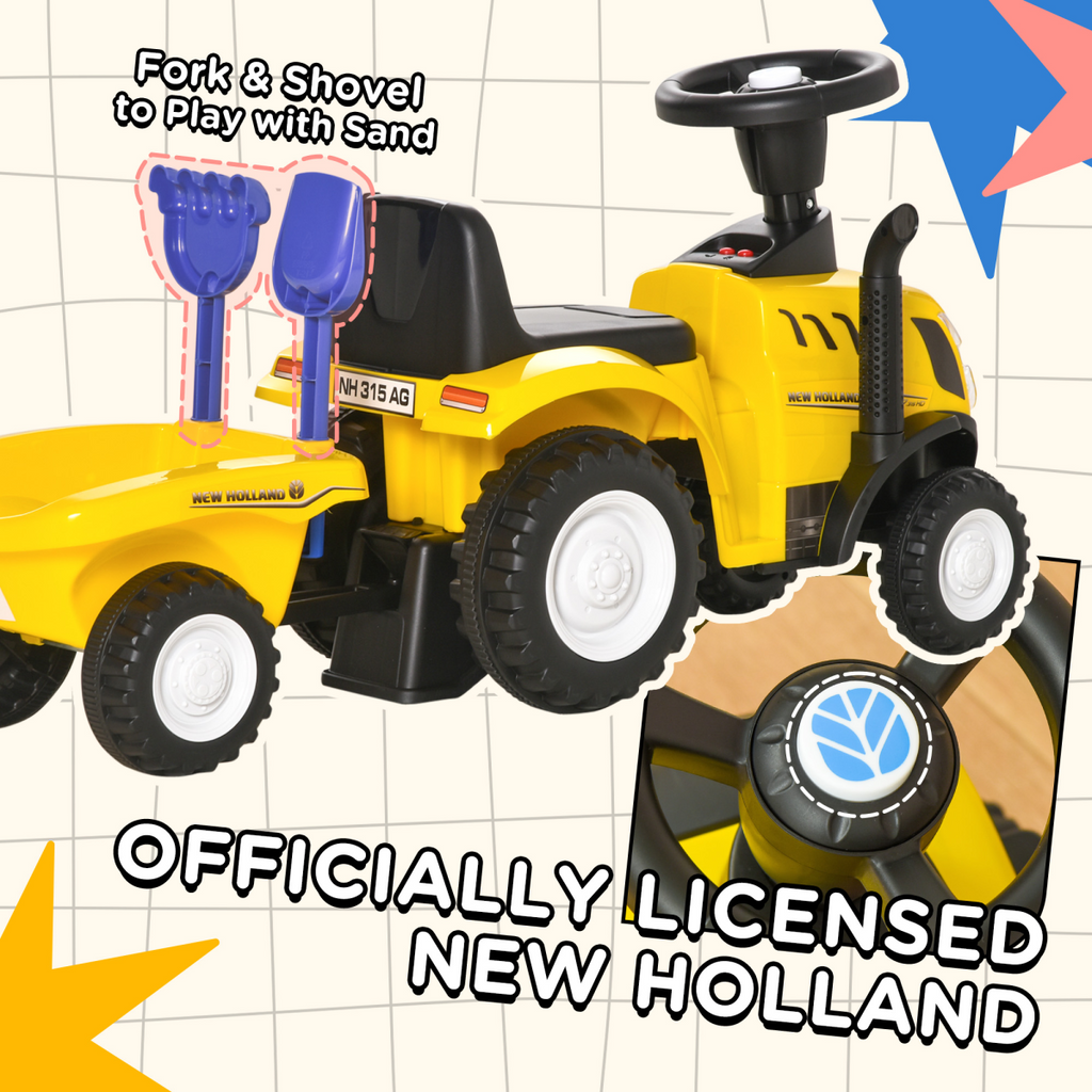 Yellow Ride-On Tractor toddler walker and slider for ages 12-36 months, featuring a fun design and sturdy construction.