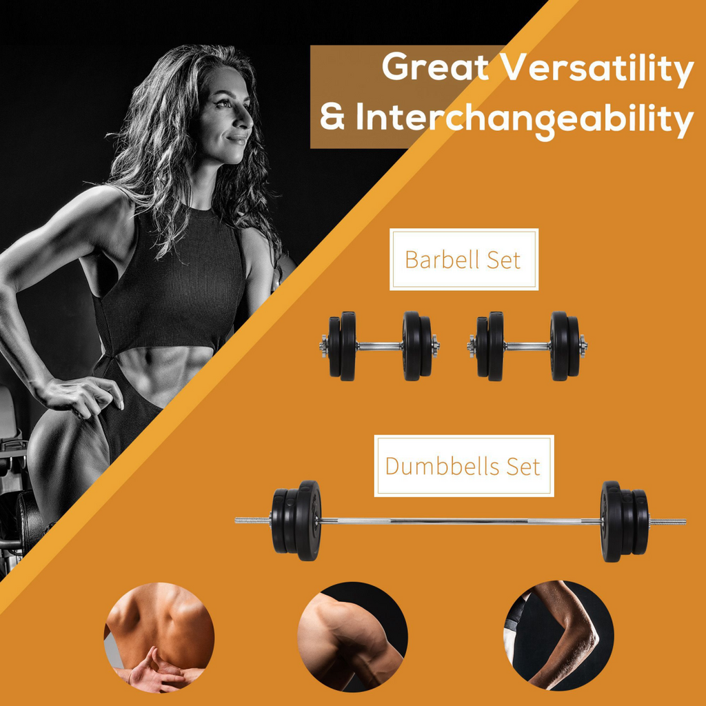 Adjustable 65kg dumbbells and barbell set by HOMCOM for home gym workouts, featuring weights and sturdy design.