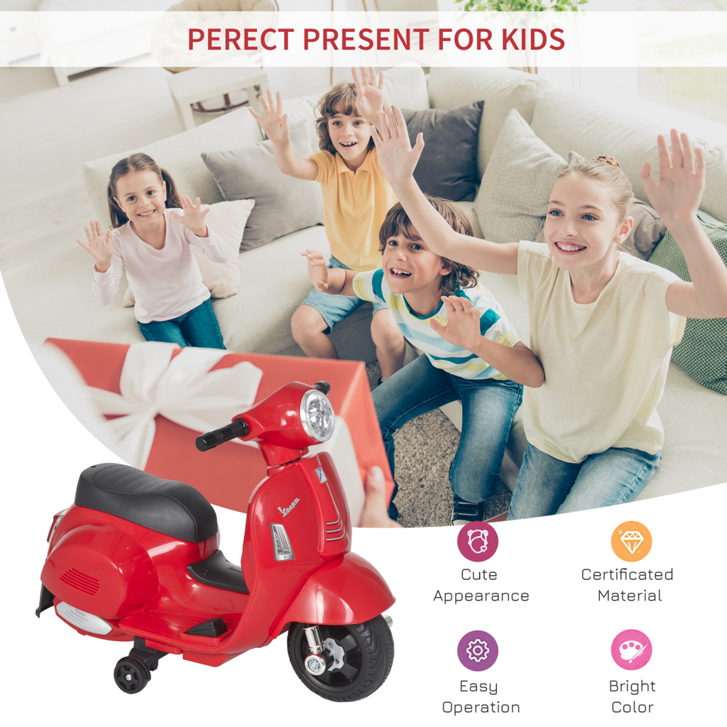 Vespa licensed kids ride-on motorcycle by FunZone, featuring a sleek design and vibrant colors for outdoor fun.
