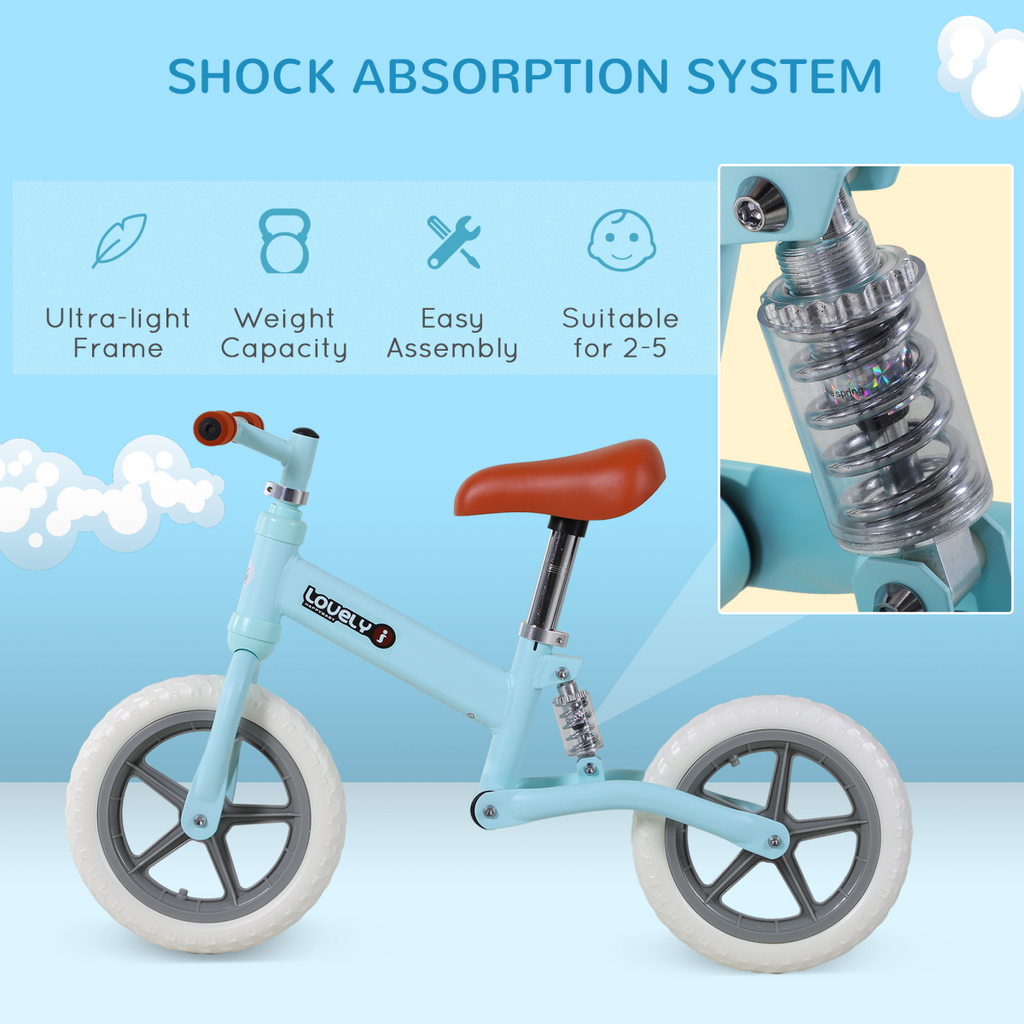 Kids balance bike with adjustable seat, designed for ages 2-5, featuring a sturdy frame and no pedals for easy riding.
