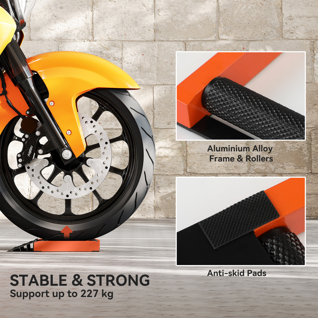 Motorcycle Wheel Roller Stand for Tire Cleaning & Chain Lubrication - 227kg Capacity