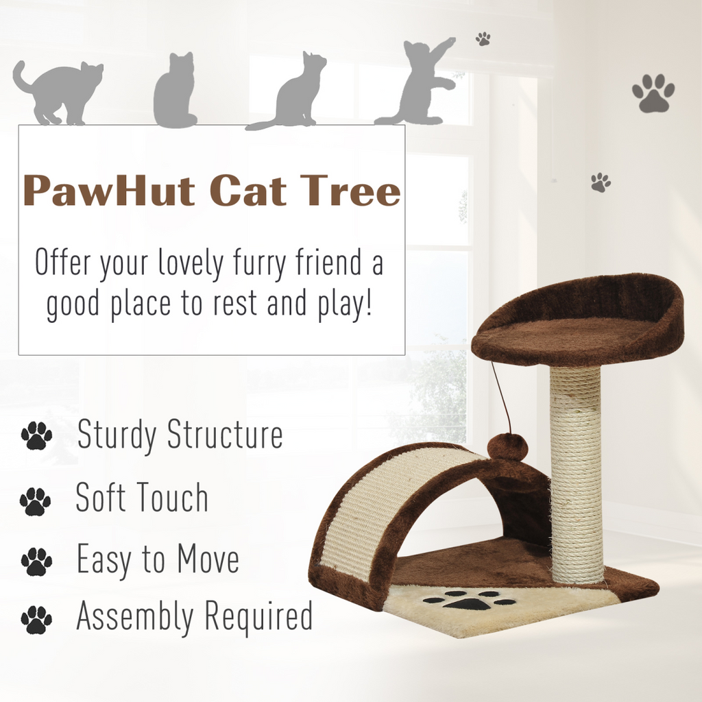 Pawhut cat tree with scratching posts, cozy resting areas, and sisal for kittens to play and exercise at home.