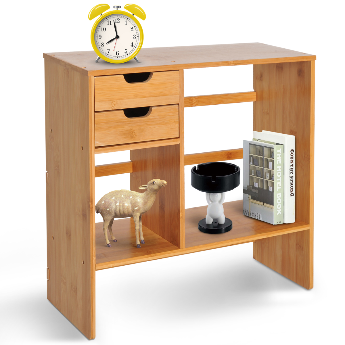 Desk Organiser Desktop Bookshelf 180 Degree Rotatable 2 Drawers Bamboo