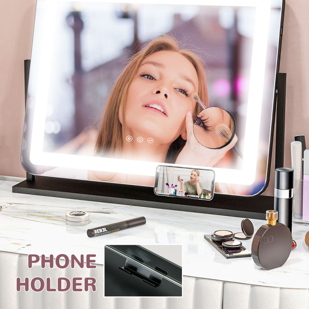 Dimmable Lighted Makeup Mirror with Magnifier & USB Port - 360° Rotation