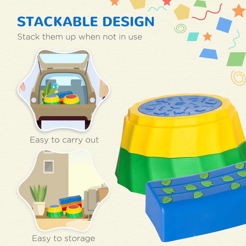 Eight-piece kids stepping stones with non-slip surface, colorful design for outdoor play by Outsunny.