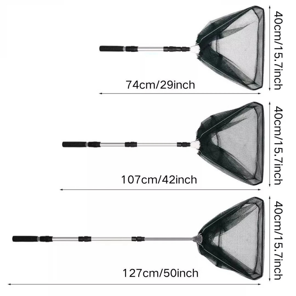 Folding Fishing Pole Landing Net Telescopic  Extending Fly Trout Carp Course Sea