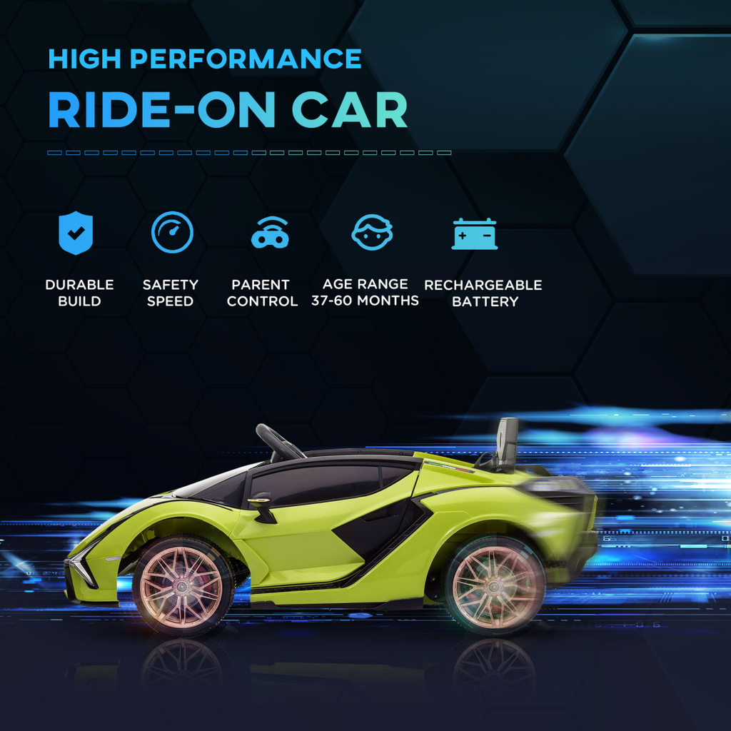 Licensed Lamborghini SIAN 12V electric ride-on car for kids aged 3-5, featuring a sleek design and remote control.