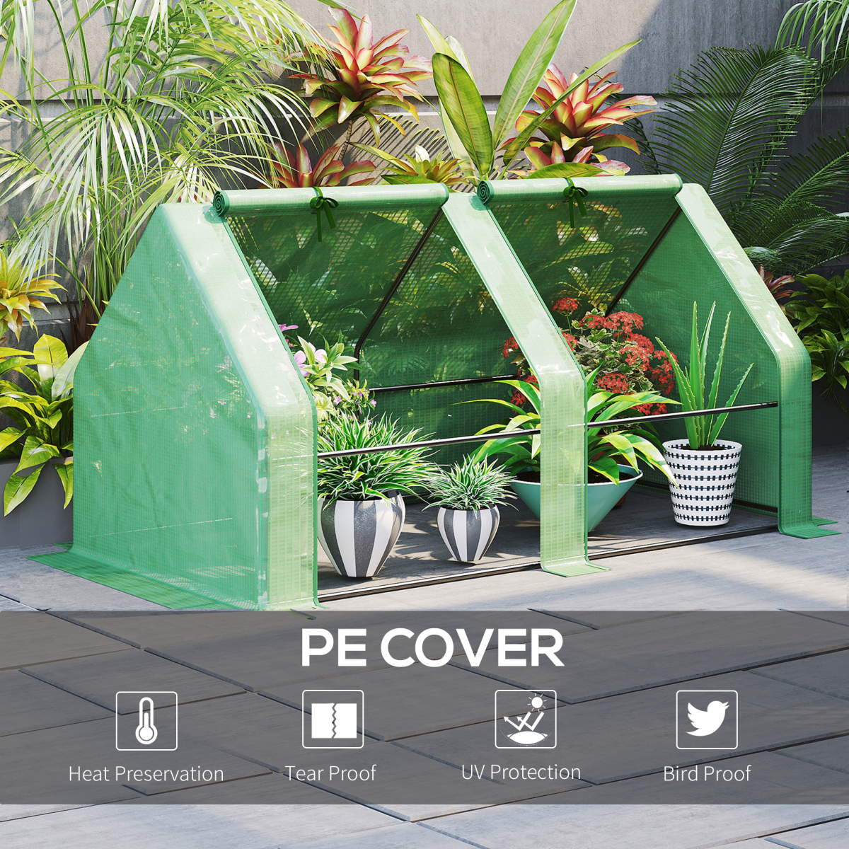Mini Small Greenhouse Steel Frame & PE Cover & Zip Window 180x90x90cm