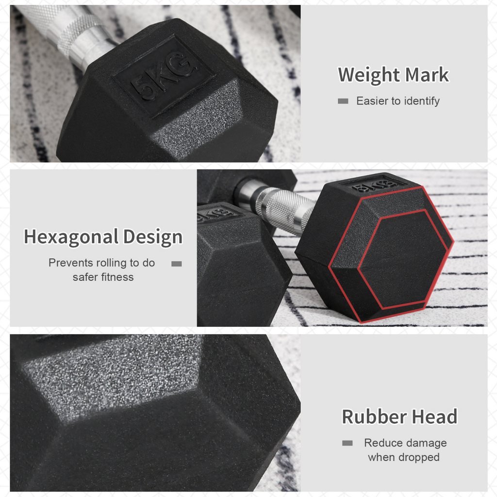 Hexagonal Dumbbells Kit Weight Lifting Exercise for Home Fitness 2x5kg HOMCOM