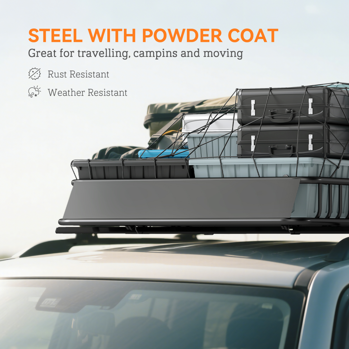 Universal Roof Rack Basket - 90.7kg Capacity - Steel Car Luggage Holder