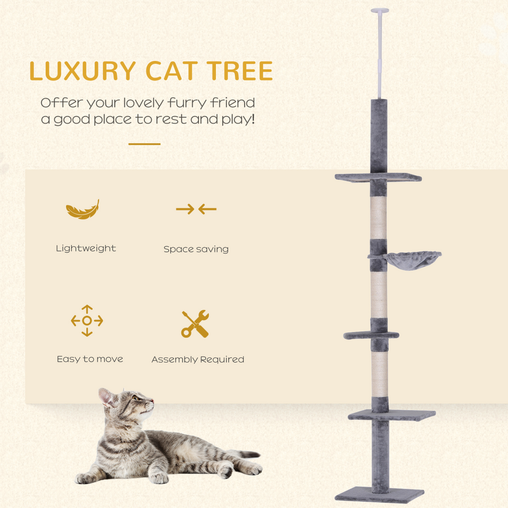 Cat Tree Scratching 5-Tier Kitty Tower  Floor to Ceiling  Adjustable Pawhut