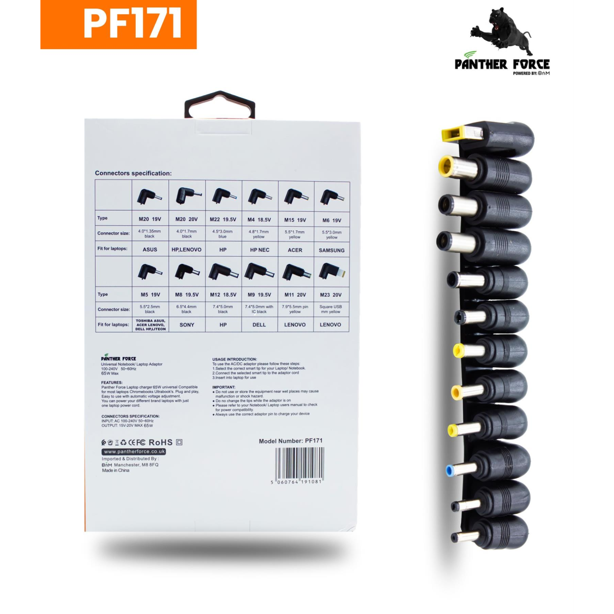 Panther Force Universal Notebook/Laptop Charger 65w