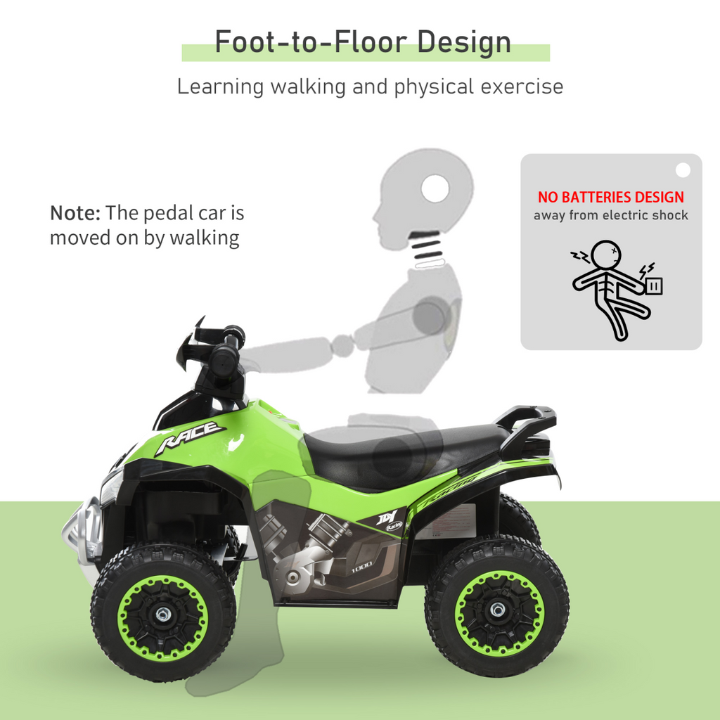 HOMCOM FunZone 4 wheel toddler ride-on car, foot-to-floor design, featuring a vibrant color and easy sliding function.