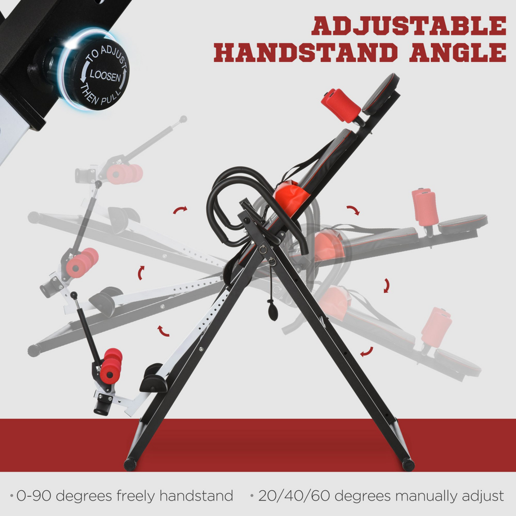 Adjustable Gravity Inversion Table with Safety Belt for muscle pain relief, featuring a sturdy frame and comfortable padding.