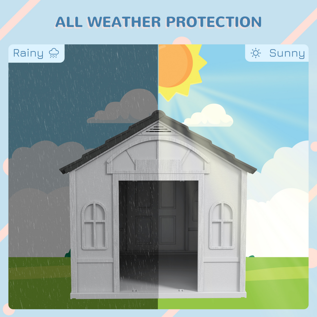PawHut Weather-Resistant Dog House, Puppy Shelter for Large Dogs - Grey