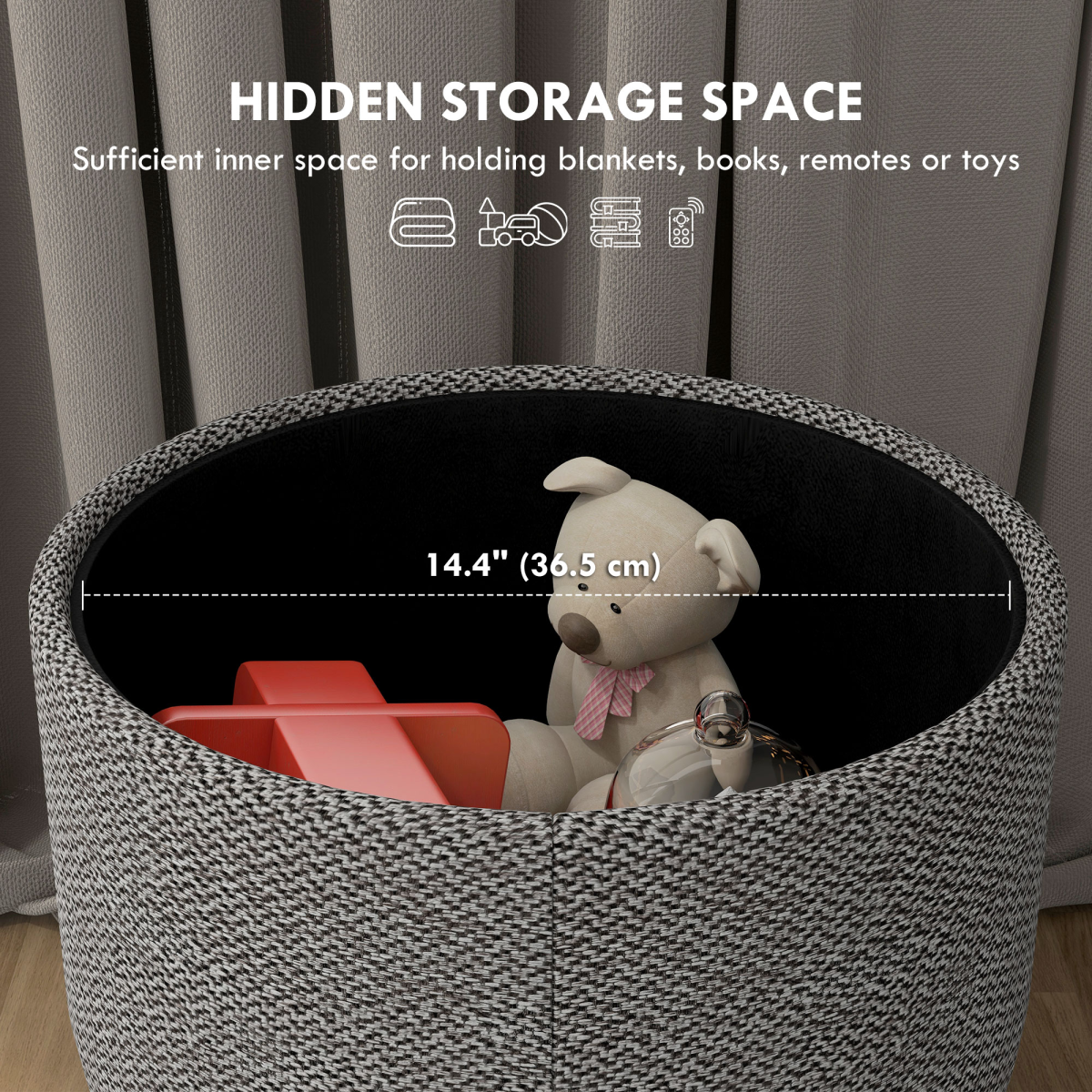 HOMCOM Storage Ottoman, Round Stool Chair with Cushioned Top, Hidden Space