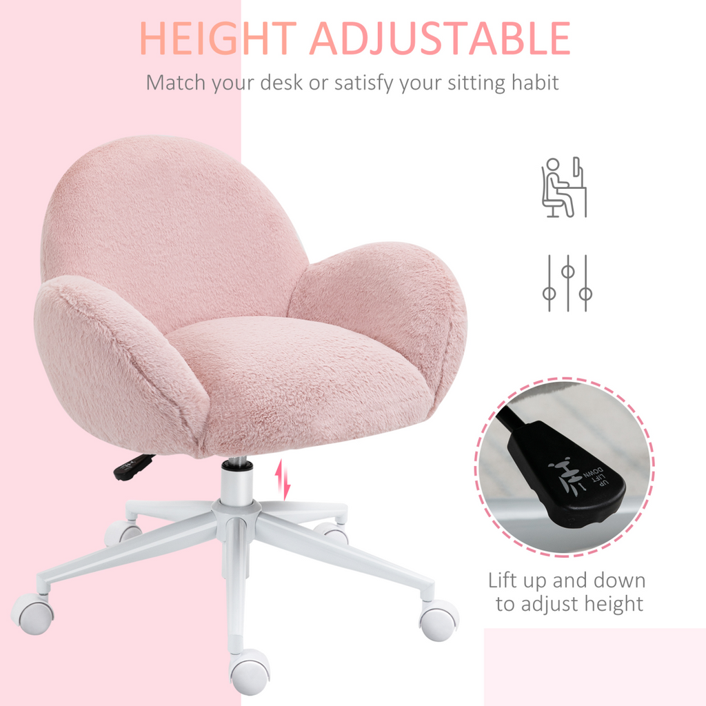 Fluffy Leisure Chair Office Chair w/ Backrest and Armrest for Bedroom Pink