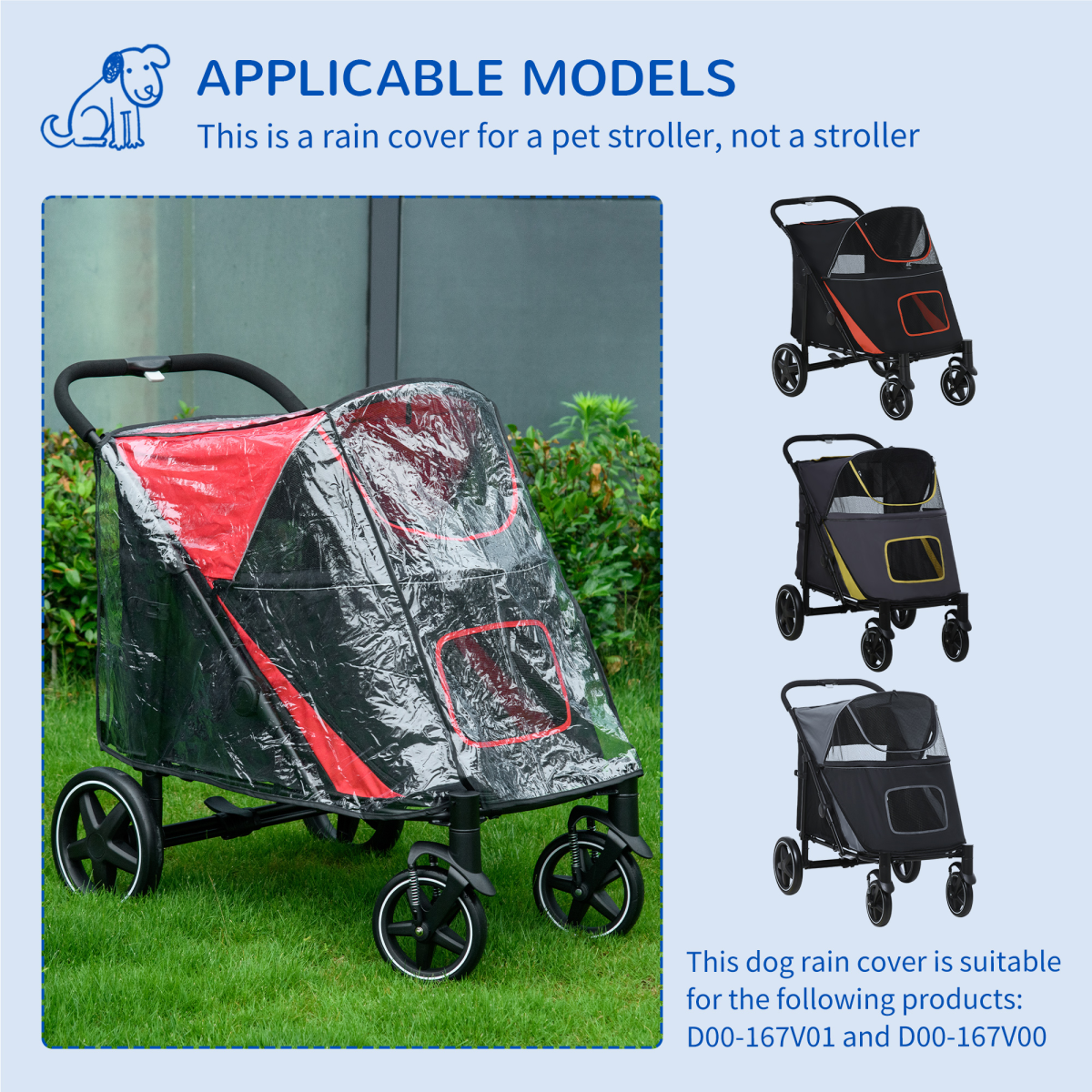 Rain Cover for Dog Pram Stroller Buggy, for Large, Medium Dogs with Rear Entry