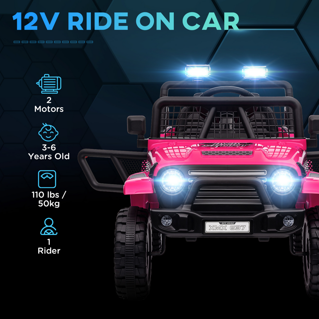 Pink AIYAPLAY Kids Ride On Car, 12V electric truck featuring suspension, perfect for outdoor fun.