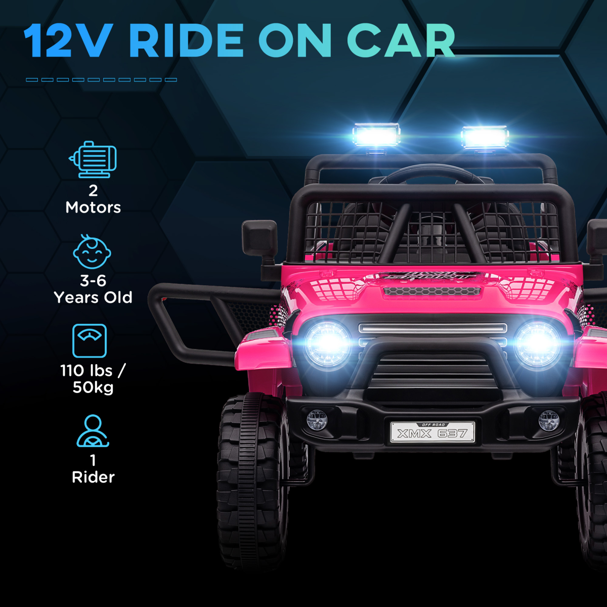 Pink AIYAPLAY Kids Ride On Car, 12V electric truck featuring suspension, perfect for outdoor fun.
