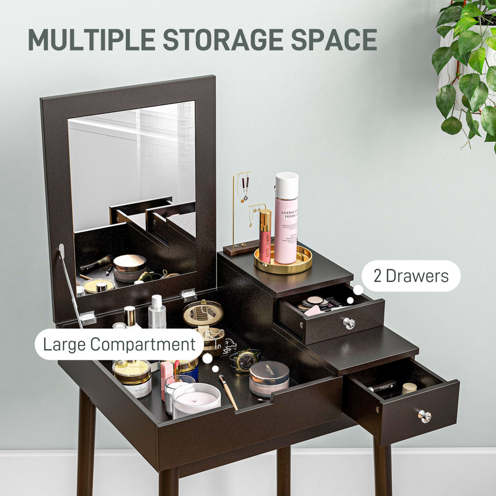 Black Dressing Table with Flip-Up Mirror & 2 Drawers - Space-Saving Vanity