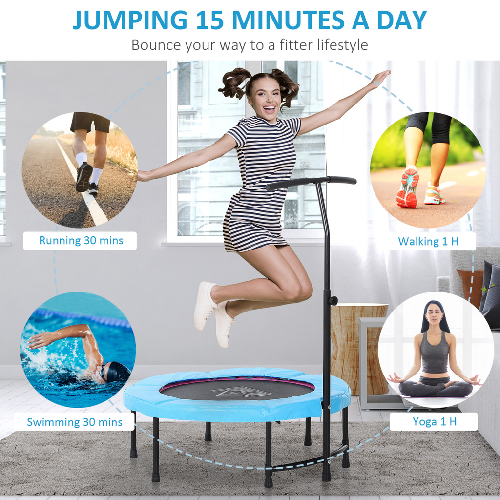 40" Mini Trampoline with adjustable handle for kids and adults, perfect for fitness and rebounding exercises.