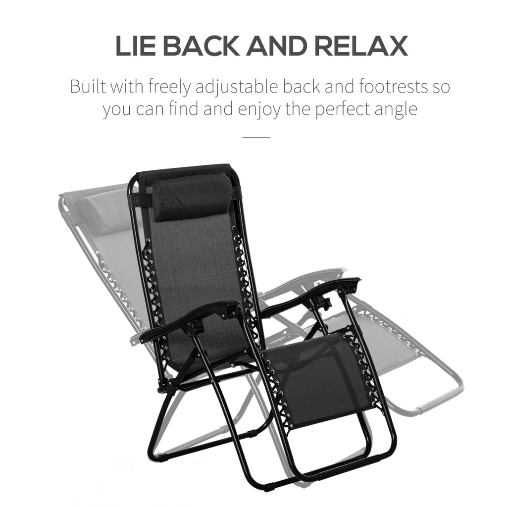 3PC Zero Gravity Chairs Sun Lounger Table Set w/ Cup Holders, Black Outsunny