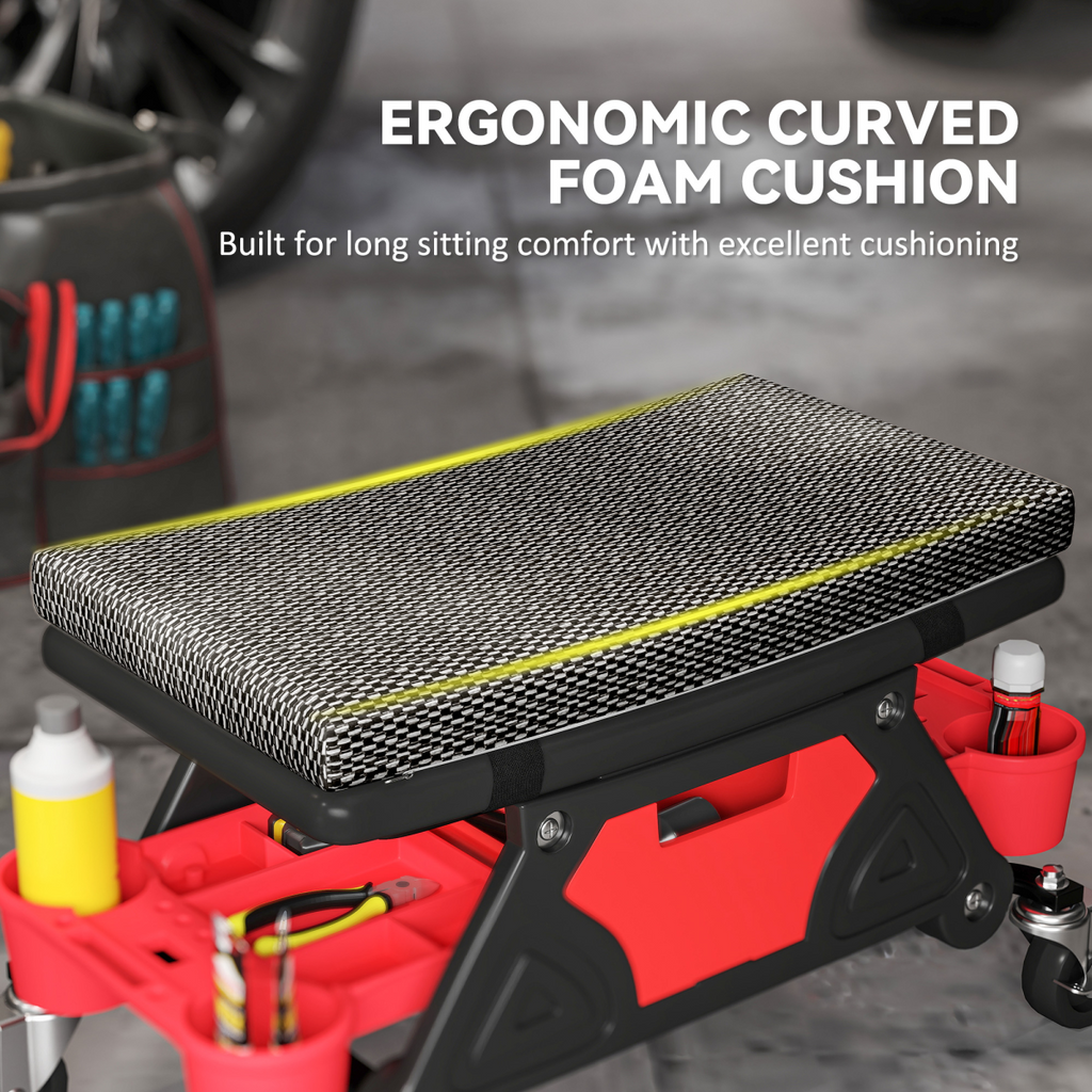 Rolling Mechanic Stool with Storage - 135kg Capacity - Black